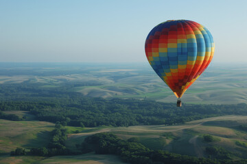 Naklejka premium Colorful hot air balloons Floating high in the clear blue sky, the scenery is beautiful and bright.