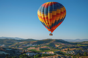 Colorful hot air balloons Floating high in the clear blue sky, the scenery is beautiful and bright.