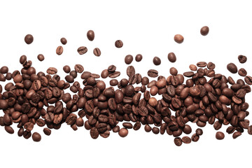 Falling coffee beans isolated on white background with clipping path