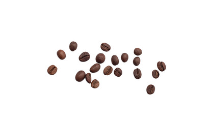 Falling coffee beans isolated on white background with clipping path