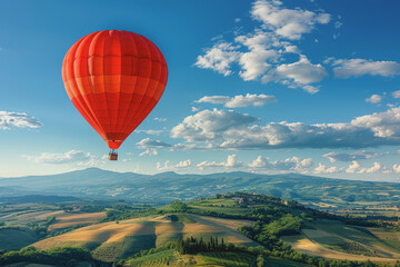 Fototapeta premium Colorful hot air balloons Floating high in the clear blue sky, the scenery is beautiful and bright.