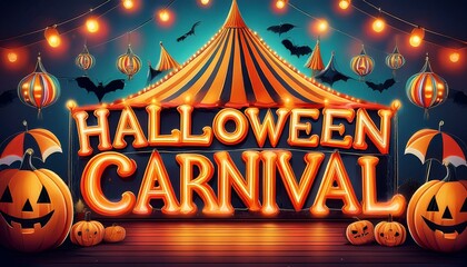 Vintage Carnival Marquee Style - Halloween Carnival in bold, retro marquee letters with bright, glowing bulbs outlining each letter. halloween party poster