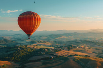 Obraz premium Colorful hot air balloons Floating high in the clear blue sky, the scenery is beautiful and bright.