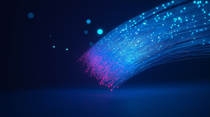 Abstract wave of blue and pink glowing particles forming an arch