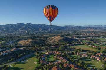 Fototapeta premium Colorful hot air balloons Floating high in the clear blue sky, the scenery is beautiful and bright.