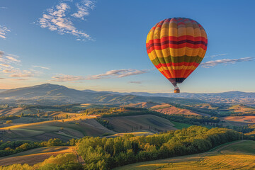 Fototapeta premium Colorful hot air balloons Floating high in the clear blue sky, the scenery is beautiful and bright.