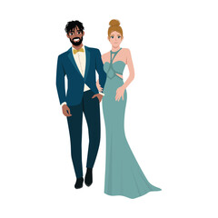 Couple in evening formal wear. Flat vector Character illustration