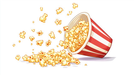 Red and white striped popcorn bucket spilling over on white