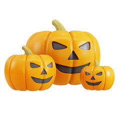 Halloween Jack o lantern pumpkins with a spooky faces isolated on transparent background