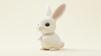 Obraz premium Cute 3d white bunny standing on yellow background