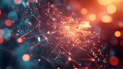 Abstract Network of Interconnected Lines and Glowing Points