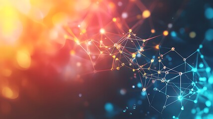 Fototapeta premium Abstract Network of Interconnected Nodes with Glowing Lights and Bokeh