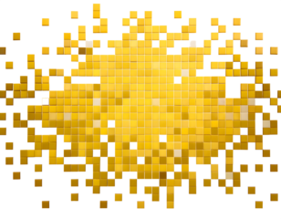 Light yellow digital pixels squares. Digital art. 