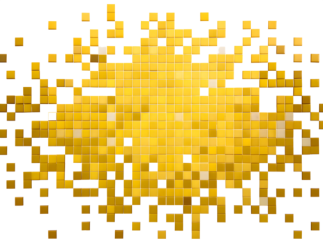 Light yellow digital pixels squares. Digital art. 