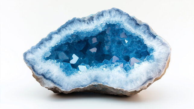 Large celestite geode crystal specimen showing vivid blue interior crystals