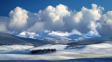 Fototapeta premium Snowy Mountain Landscape with Dramatic Clouds
