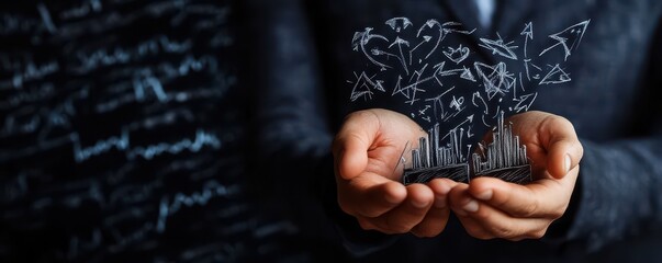 A business professional holds a visual representation of direction and growth, showcasing strategic planning and decision-making.