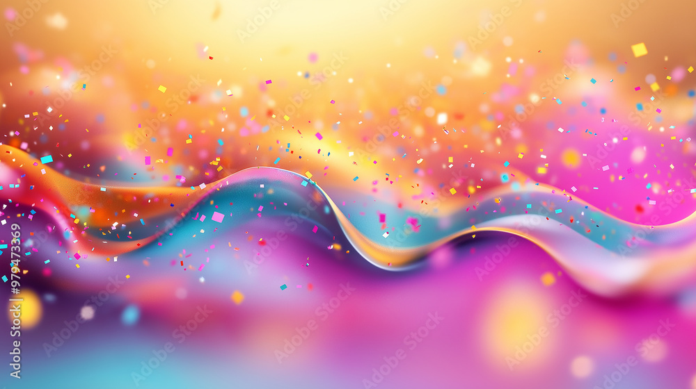 Aufkleber colorful abstract wave design with falling confetti background
