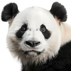 Naklejka premium Close-Up of a Panda's Face, Fur Texture Visible with a Soft, Curious Expression