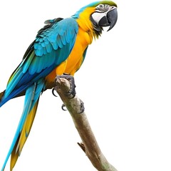Obraz premium Colorful Parrot Perched on a Branch, Feathers Vibrant and Detailed