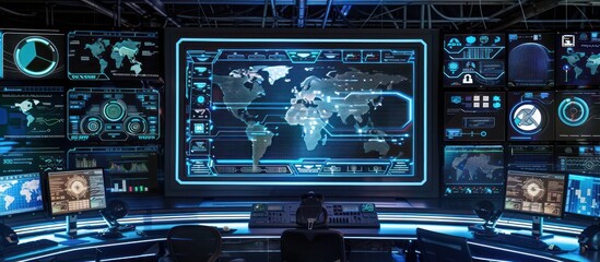 Fototapeta premium Global Surveillance System: A Futuristic Control Center
