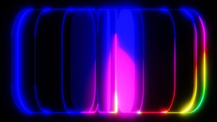 Abstract Neon Light Waves with Blue and Green Gradient on Dark Background