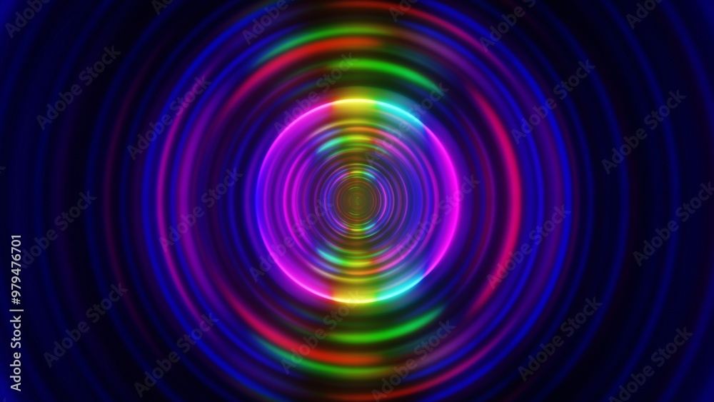 Wall mural Colorful Abstract Neon Circular Tunnel on Dark Background