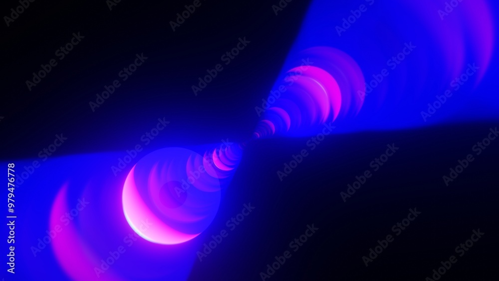 Wall mural Abstract Blue and Pink Neon Light Tunnel Effect on Black Background