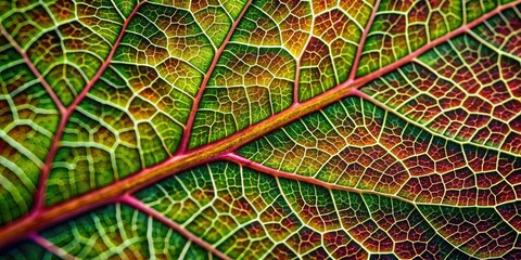 vibrant colorful abstract closeup sweet potato leaf veins intricate patterns delicate textures shallow depth of field circular composition bold contrasting colors