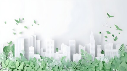 Minimalist Cityscape with Biophilic Elements and Modern Architecture