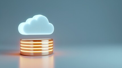 A modern cloud symbol floating above a digital platform, representing cloud computing and data storage innovation.