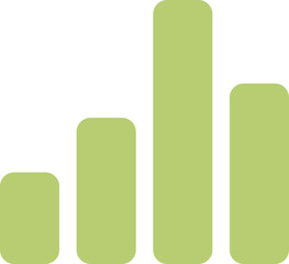 A green bar graph with four vertical bars of varying heights, representing data comparison and analysis.