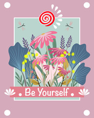 Floral wall art vector,Wildflower Botanical Poster,Collection of hand drawn with various colors,for decoration,interior,wallpaper,poster,background,banner.
