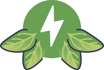 A green circle with a white lightning bolt symbol, surrounded by four green leaves, representing bioenergy and sustainability.