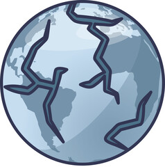 Illustration of Earth with large cracks symbolizing environmental destruction and climate crisis.
