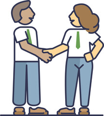 Obraz premium Illustration of a businessman and businesswoman shaking hands, symbolizing partnership and agreement.