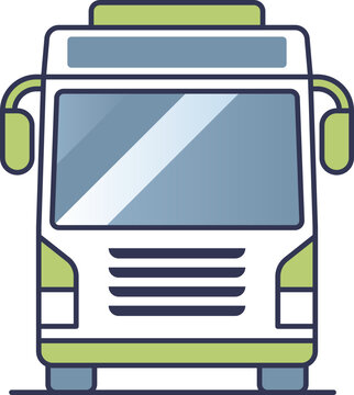recommend clip art: Front view illustration of a bus with large windshield and side mirrors, symbolizing public transportation.