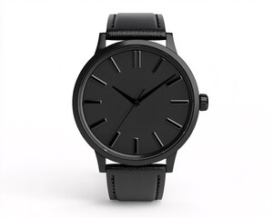 Elegant black watch with minimalist design, featuring a smooth leather strap
