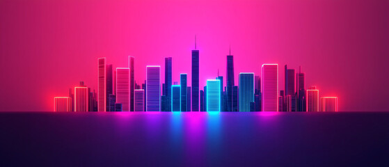 Fototapeta premium Futuristic city skyline with vibrant neon lights reflecting in water