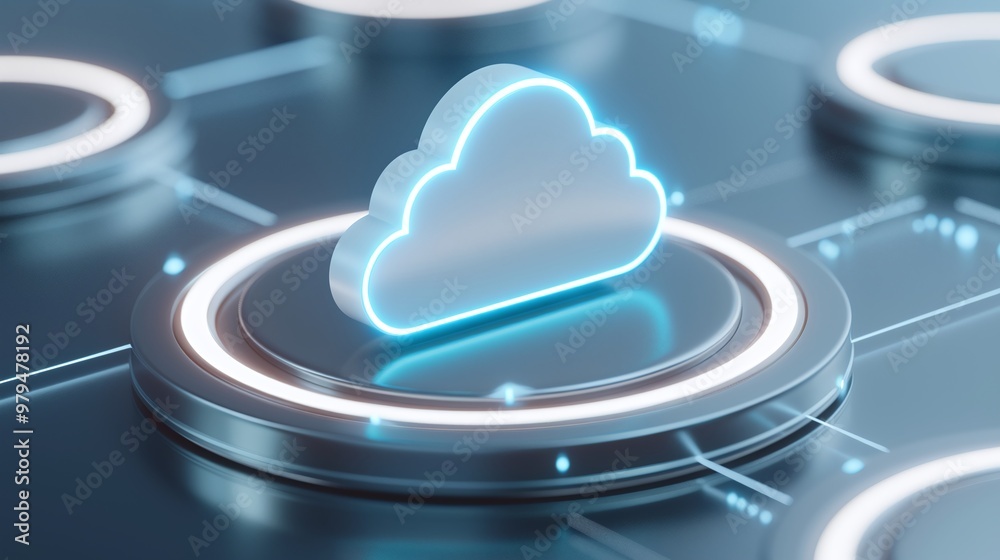 Poster a modern digital cloud symbol showcased on a high-tech interface, representing cloud computing and d