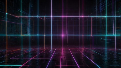 3D neon grid background with glowing pulsating lines