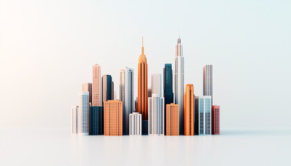 Fototapeta premium Stylized skyline with modern skyscrapers showcasing an array of colors and textures