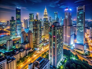 Fototapeta premium NIGHTTIME cityscape urban loft sold modern skyscrapers gleaming city lights fast-paced lifestyle trendy neighborhood vibrant nightlife excitement