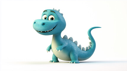 Naklejka premium Cute blue cartoon dinosaur character smiling and standing