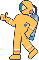 Cartoon of a deep-sea scuba diver in a yellow suit giving a thumbs-up, symbolizing underwater exploration and adventure.