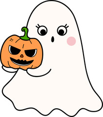 cute ghost holding pumpkin