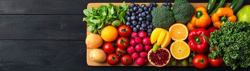 A variety of colorful fruits and vegetables on a wooden board, rich in antioxidants to boost immunity antioxidant  immune booster