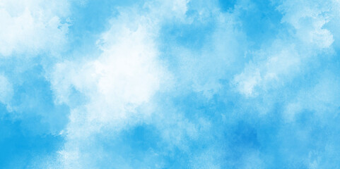 Abstract nature background of romantic summer blue sky with fluffy clouds.  Grunge smooth light sky blue and white shades aquarelle background. Abstract beautiful and soft cloudy blue clouds.