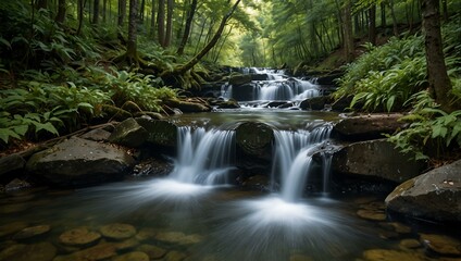 A cascading waterfall nestled in the heart of the forest.