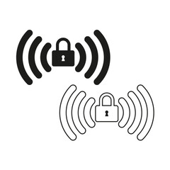 Wireless security icon. Lock and signal symbol. Padlock protection vector. Digital safety illustration.